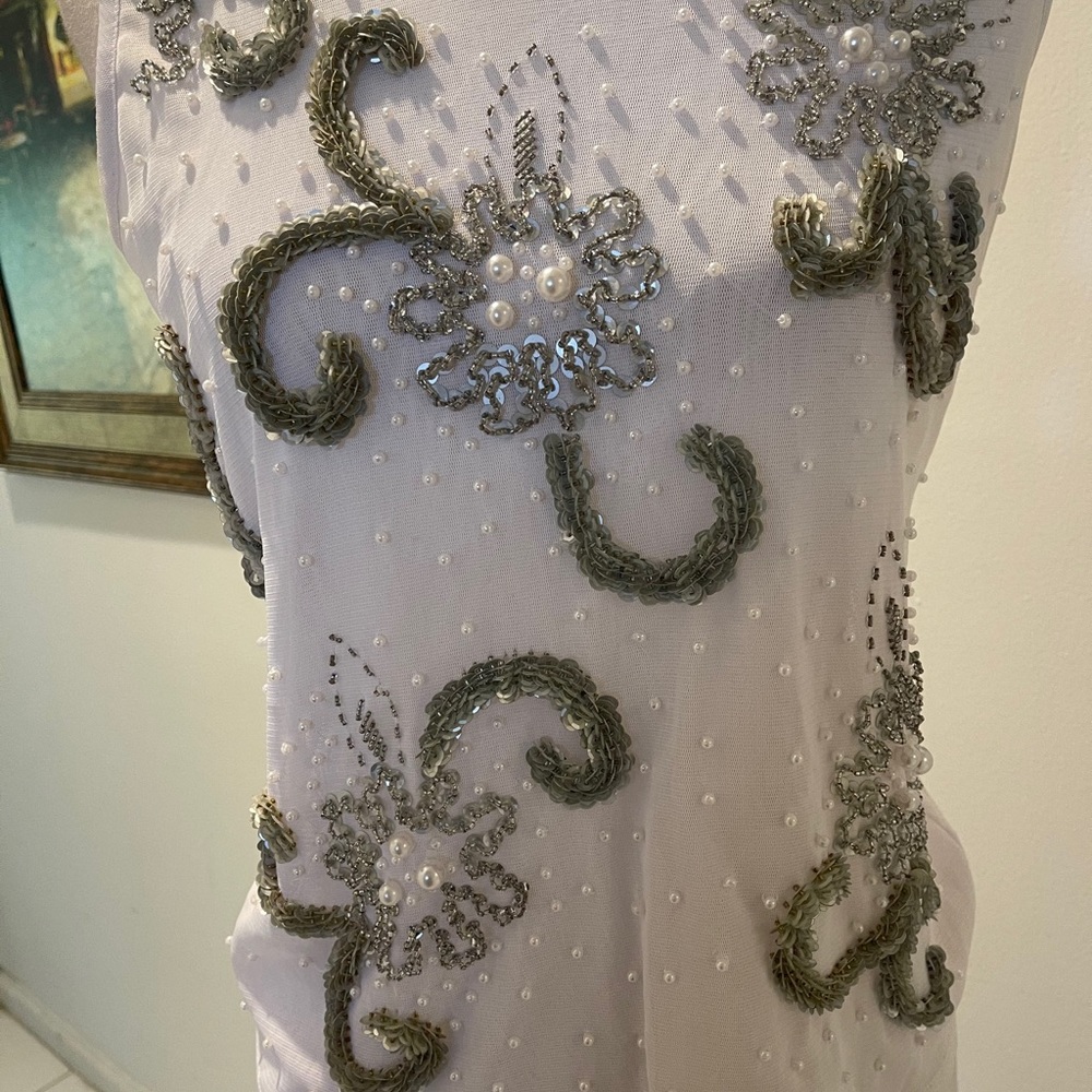 NWT Alexander Rosati Sequins & Pearls Sheer Top M - Picture 2 of 7